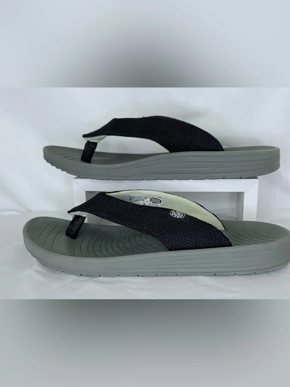 Hey Dude Men's Black Mesh & Gray Flip Flop Swim Slides